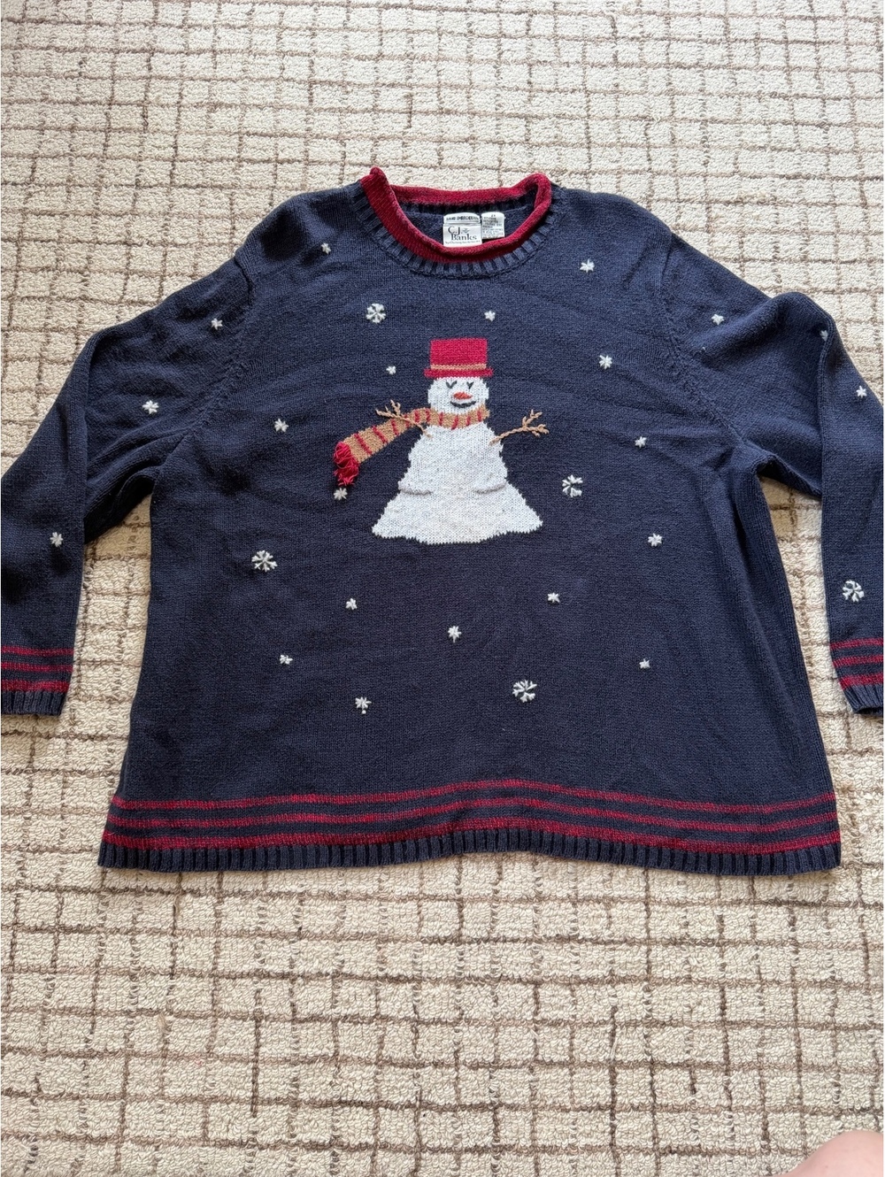 Women’s vintage hand embroidered snowman Christmas grandma grannycore sweater 2X
